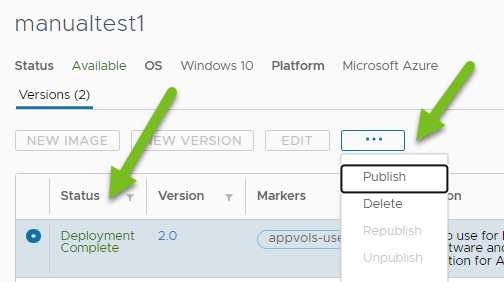 Screenshot of the version 2.0 with the Publish menu action.