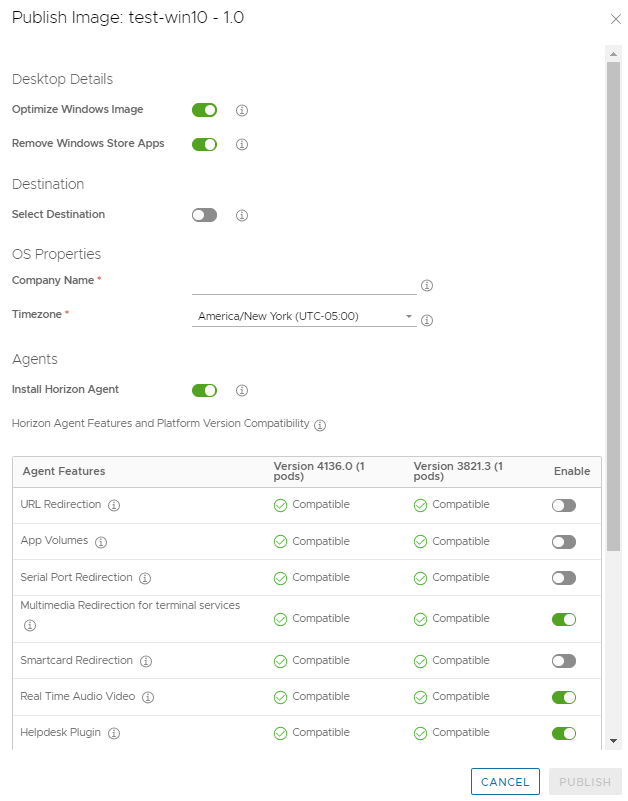 Screenshot of the Publish Image wizard when it initially displays. Screenshot of the Publish Image wizard when it initially displays.