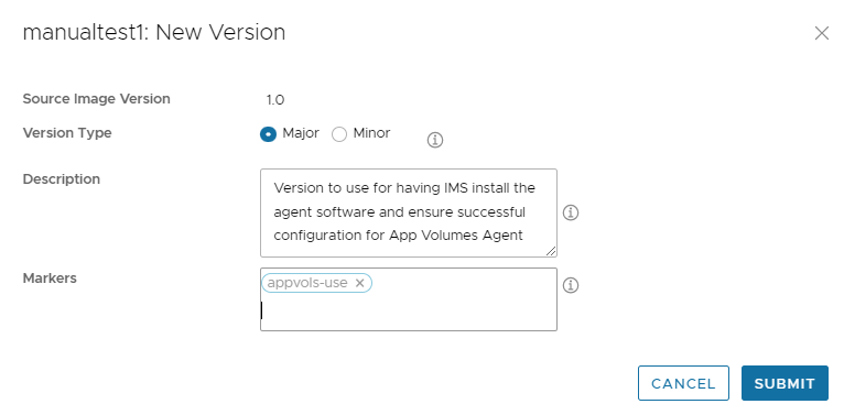 Screenshot of New Version UI filled out.