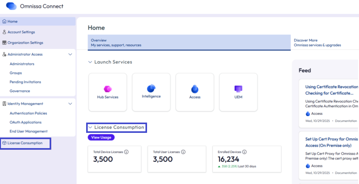 Le widget Consommation de licences affiche des données sur vos licences UEM afin que vous puissiez optimiser l'attribution et l'utilisation des licences.