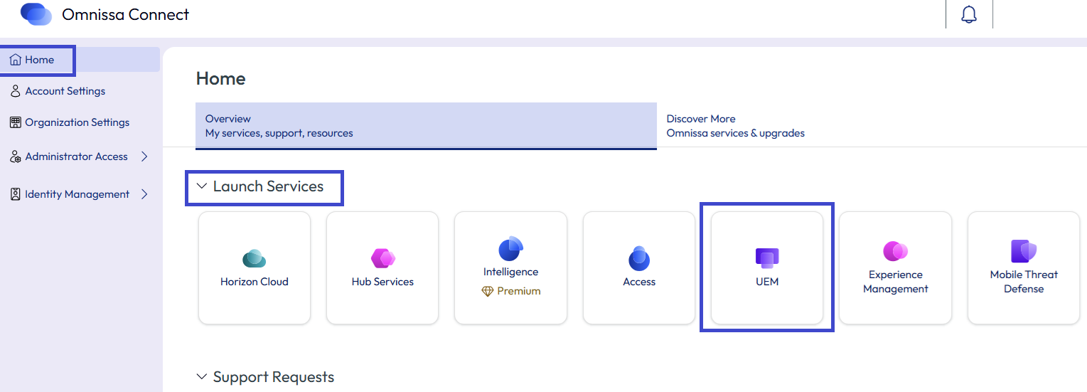 Recherchez votre vignette UEM et sélectionnez-la pour activer le service dans Connect.