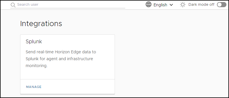 Capture d'écran de la page Intégrations qui contient la vignette Splunk. Capture d'écran de la page Intégrations qui contient la vignette Splunk.