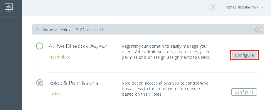 Assistant Démarrage affichant le bouton Configurer d'Active Directory
