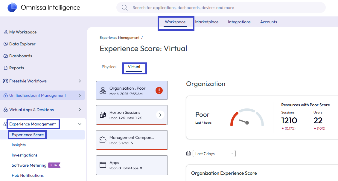 Vos données de gestion de l'expérience, si elles sont trouvées dans l'onglet Virtuel, incluent des données pour les organisations, l'ouverture de session, le réseau et le protocole, ainsi que les performances de la machine virtuelle. Vos données de gestion de l'expérience, si elles sont trouvées dans l'onglet Virtuel, incluent des données pour les organisations, l'ouverture de session, le réseau et le protocole, ainsi que les performances de la machine virtuelle.