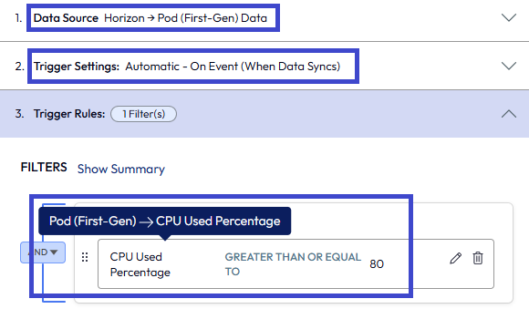 Pour créer une règle que le moteur de workflow doit surveiller, utilisez l'attribut Pourcentage de CPU utilisé. Pour créer une règle que le moteur de workflow doit surveiller, utilisez l'attribut Pourcentage de CPU utilisé.