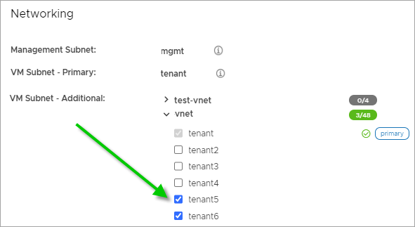 Capture d'écran illustrant deux sous-réseaux sélectionnés dans l'assistant Modifier l'espace