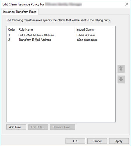 Capture d'écran de la boîte de dialogue Modifier la stratégie d'émission de réclamation montrant une nouvelle règle ajoutée