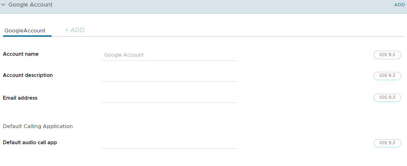 UEM console showing Google account profile settings page UEM console showing Google account profile settings page