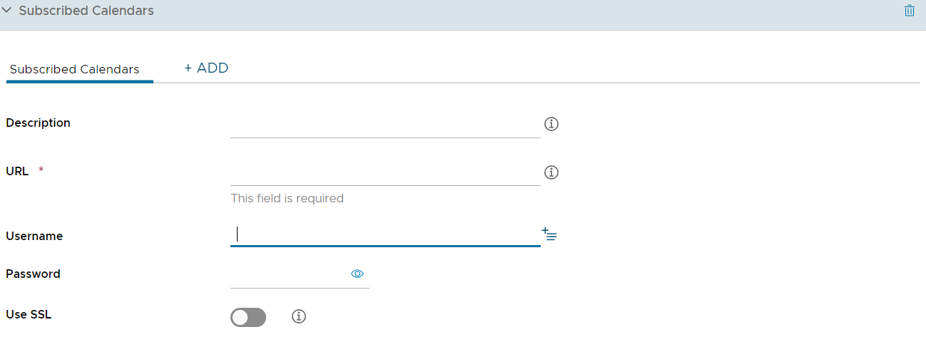 UEM console showing subscribed calendar profile settings page UEM console showing subscribed calendar profile settings page