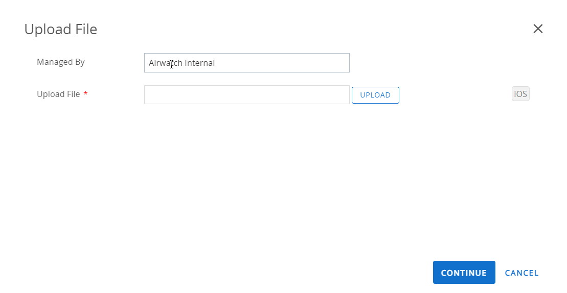 Upload File page showing the Managed By and Upload options