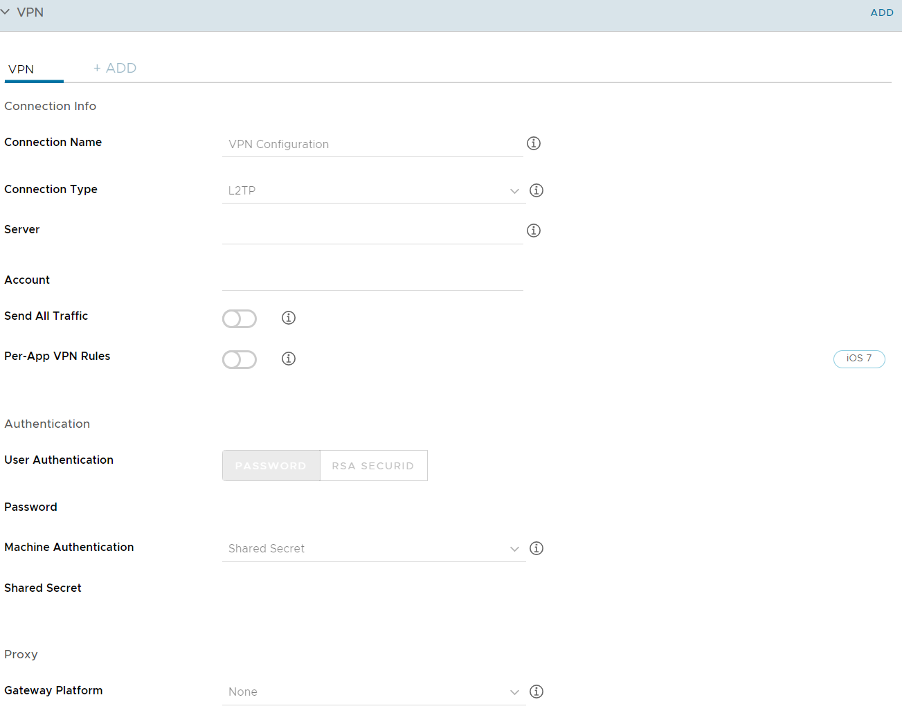 UEM console showing Notifications profile settings page