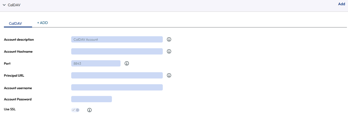 UEM console showing CalDav profile settings page