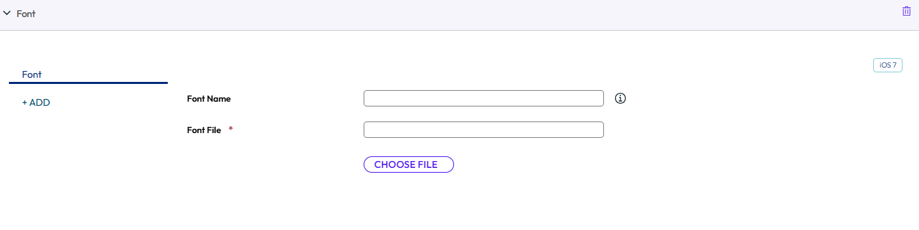 UEM console showing Font profile settings page