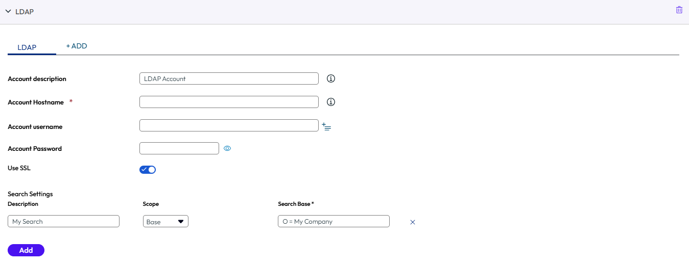 UEM console showing LDAP profile settings page