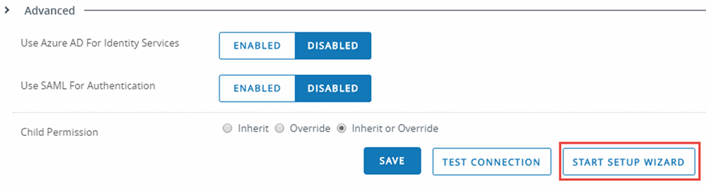 Questo screenshot mostra il menu a tendina della sezione Avanzate delle impostazioni di sistema dei servizi Directory, da cui è possibile abilitare Azure AD per i servizi di identità e SAML per l'autenticazione. Questo screenshot mostra il menu a tendina della sezione Avanzate delle impostazioni di sistema dei servizi Directory, da cui è possibile abilitare Azure AD per i servizi di identità e SAML per l'autenticazione.