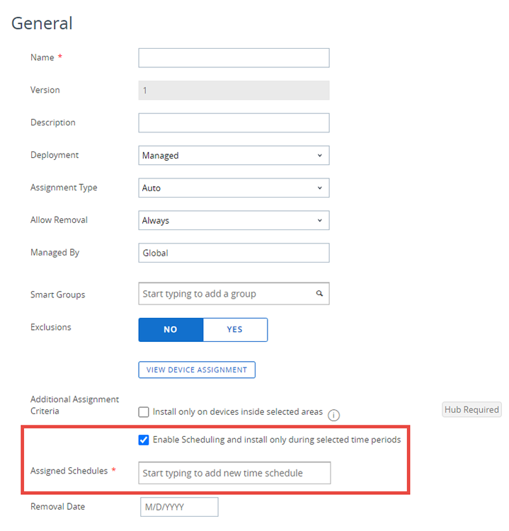 Questa schermata mostra il pannello del profilo Generale, ovvero come selezionare e applicare la pianificazione dell'installazione creata in precedenza.