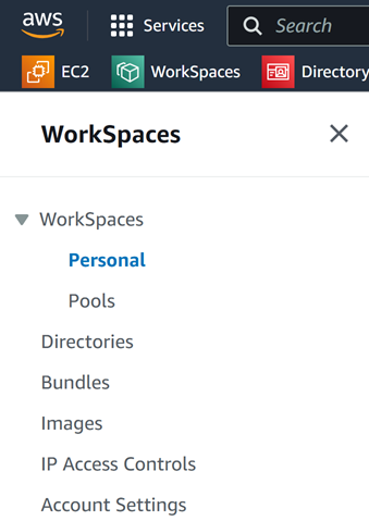 Amazon WorkSpaces のユーザー インターフェイスの例
