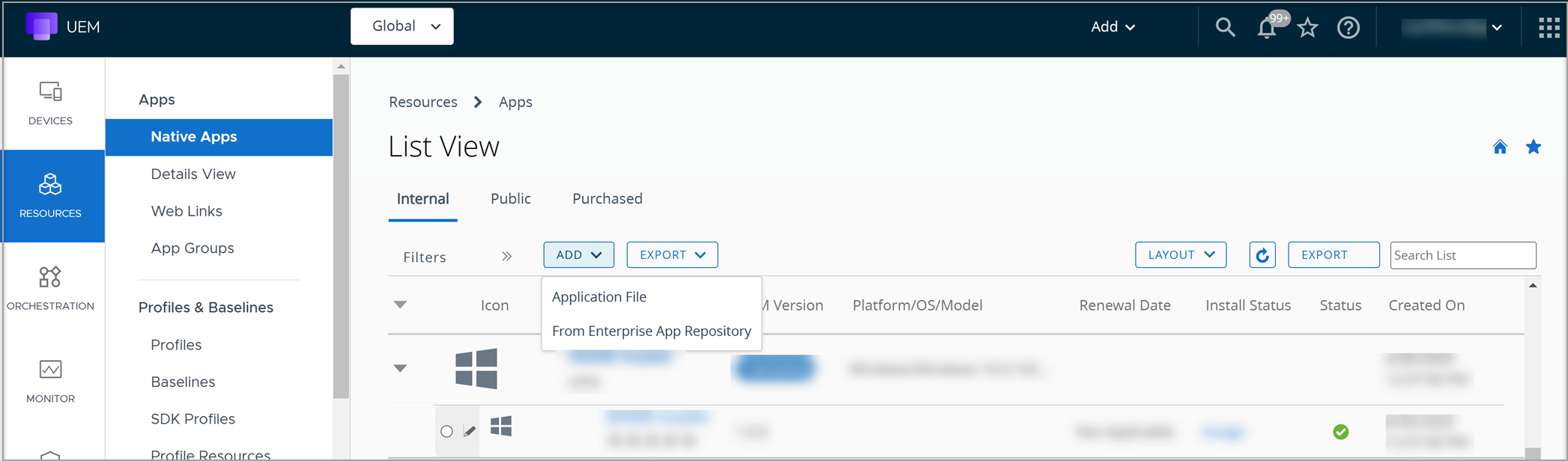 UEM Console のナビゲーション パスが表示されます。