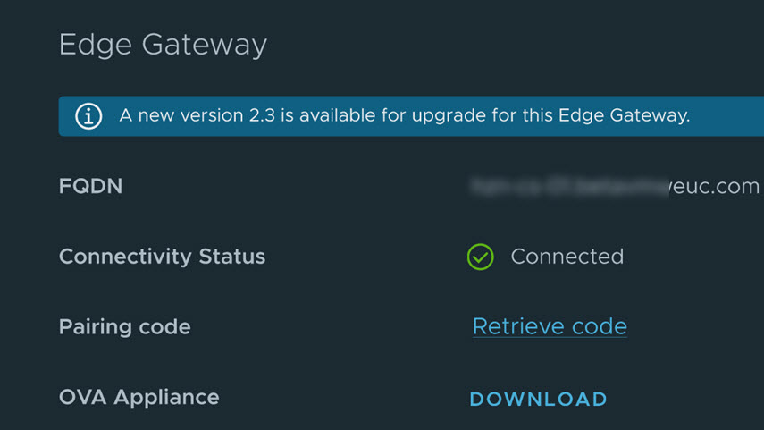 이 Edge 게이트웨이의 업그레이드에 새 버전을 사용할 수 있다는 메시지 이 Edge 게이트웨이의 업그레이드에 새 버전을 사용할 수 있다는 메시지