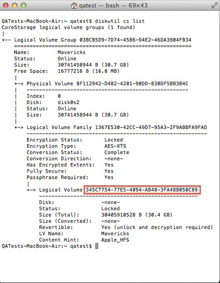 Terminal showing logical volume to unlock and decrypt.