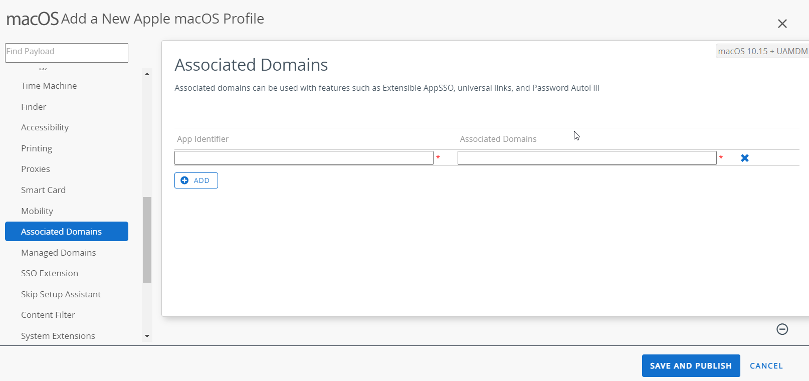 The associated domains payload displays option for App Identifier