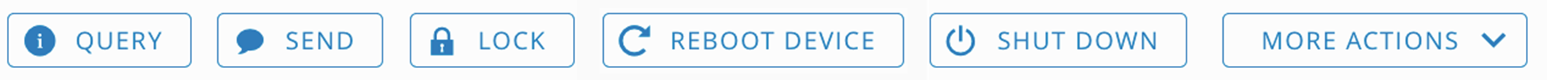Device List View Button cluster contains action buttons for query, send, lock, reboot, and remote assist. Device List View Button cluster contains action buttons for query, send, lock, reboot, and remote assist.