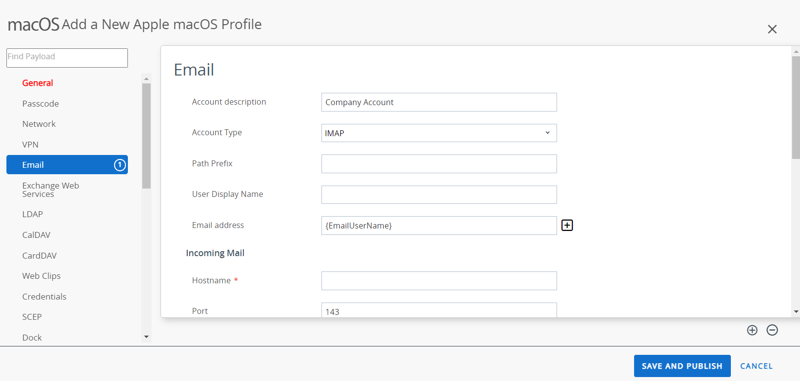 The email profile page displays email setting options