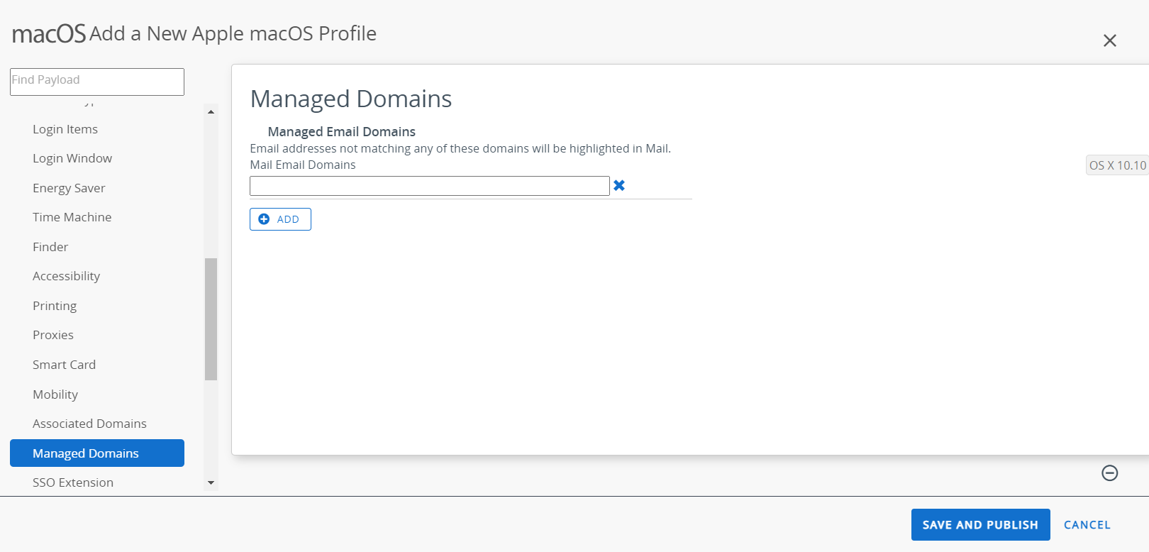 The managed domain payload displays the options