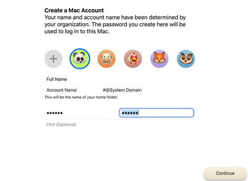 Option to create a local macOS account Password Option to create a local macOS account Password
