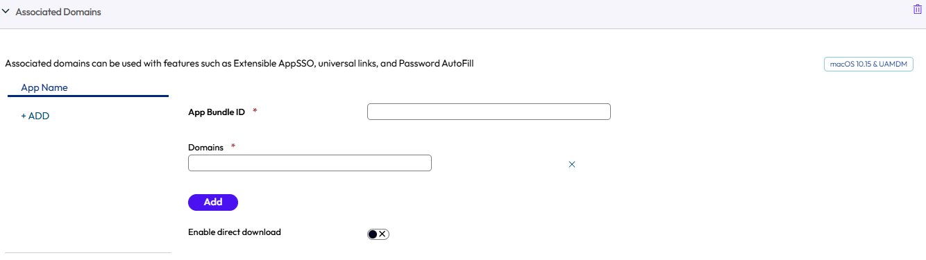 The associated domains payload displays option for App Identifier