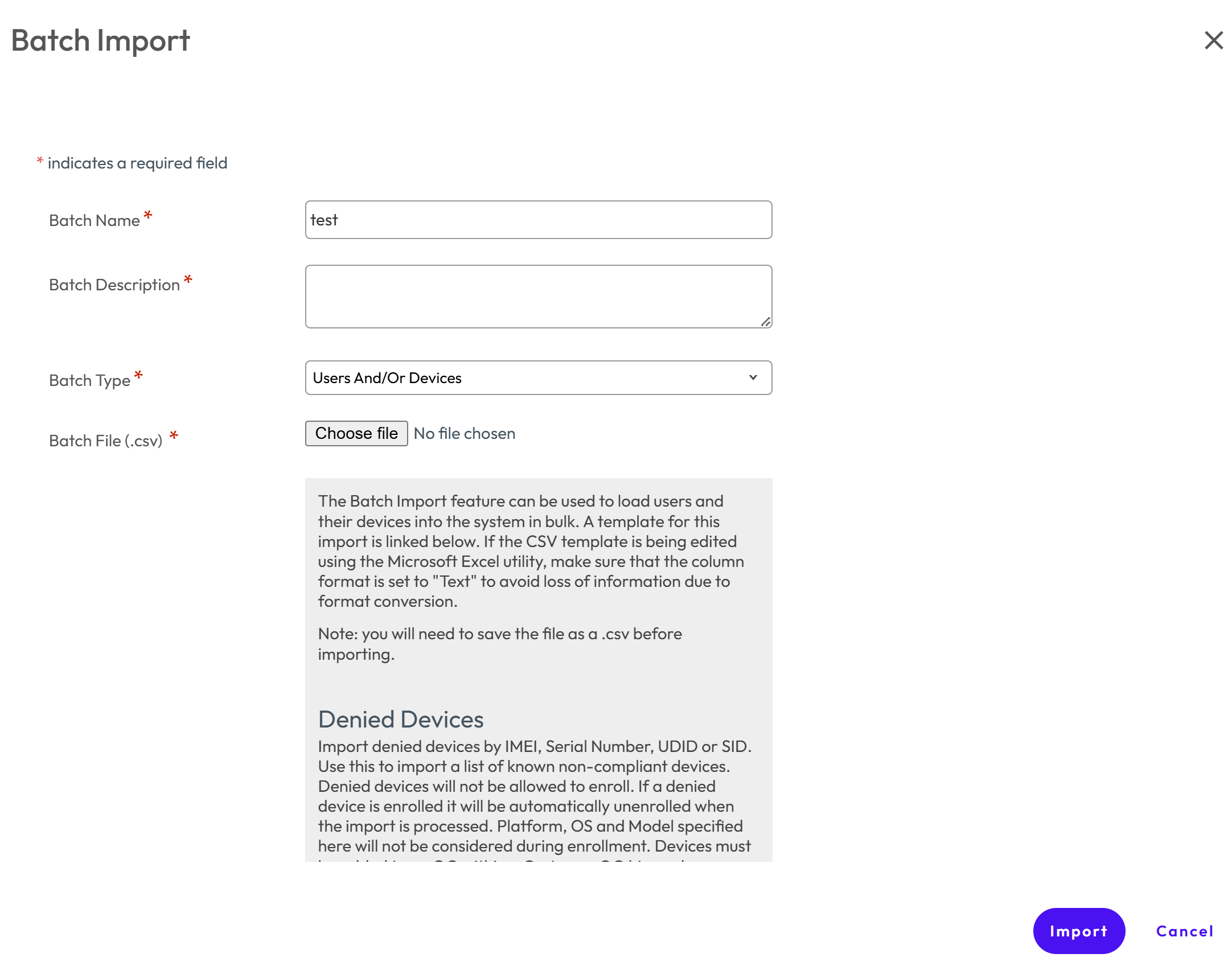 Batch Import page 