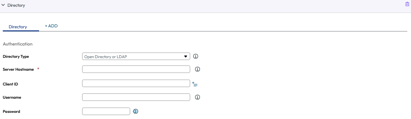 The Directory profile displays the options for authentication with the User experience option highlighted