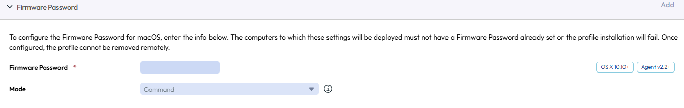 The Firmware payload displays the options to setup firmware password