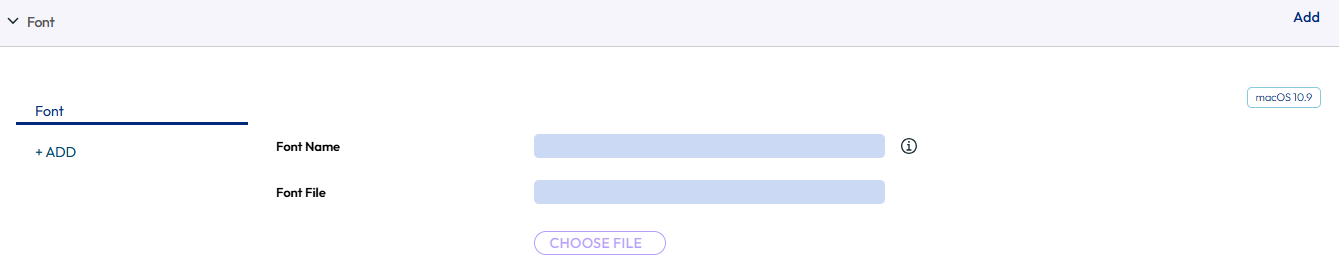 The Font payload displays various options