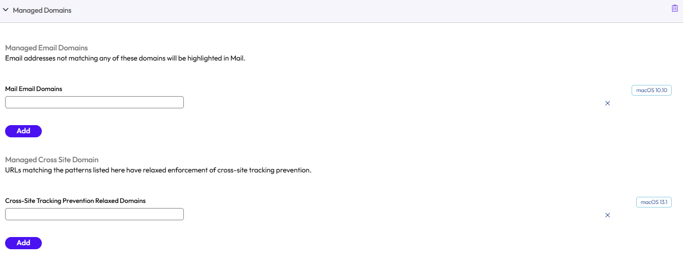 The managed domain payload displays the options