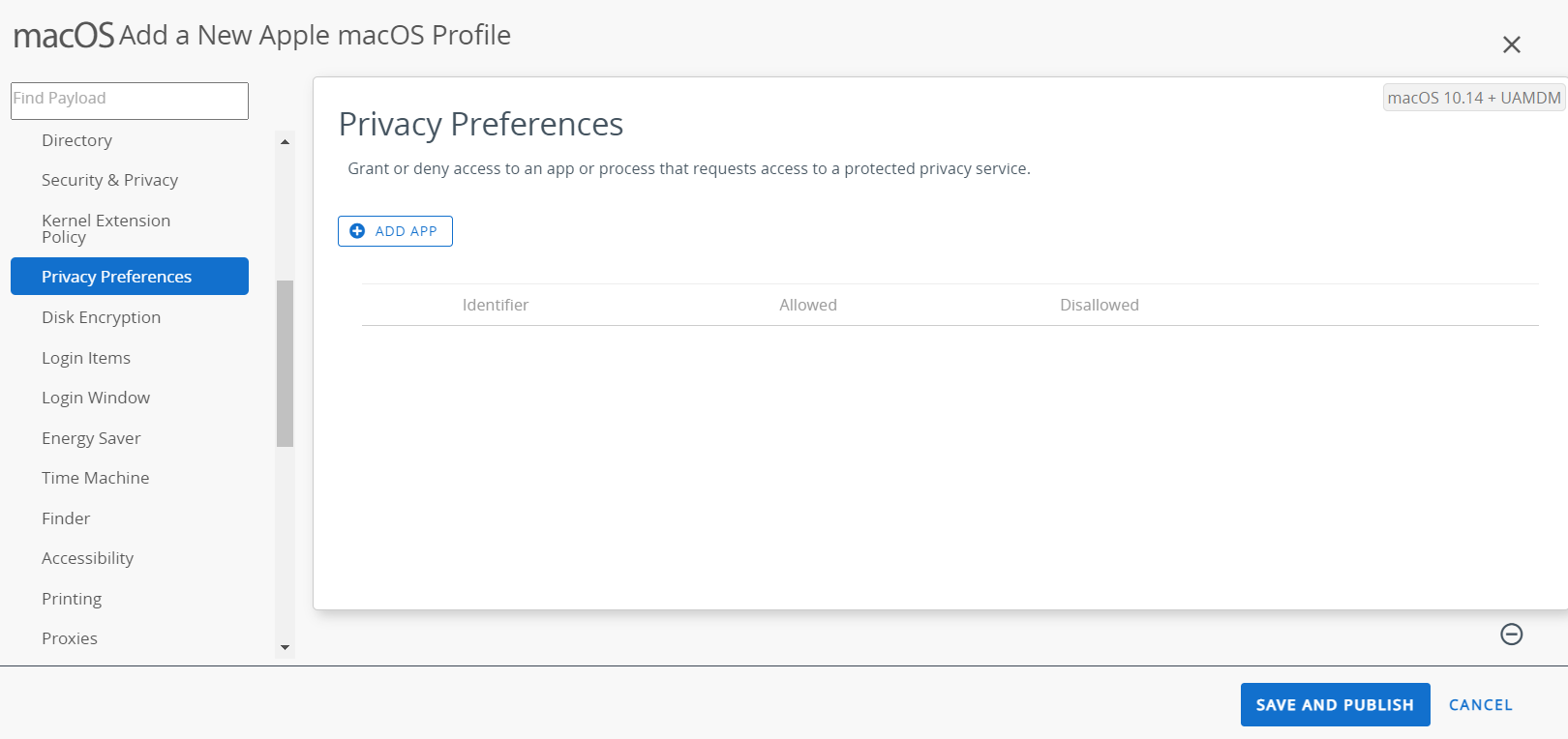 The Privacy preferences profile page shows the Add App options