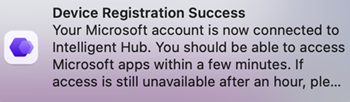 Device registration successful message