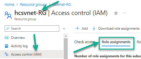 Screenshot of the Role assignments tab location for the resource group Screenshot of the Role assignments tab location for the resource group