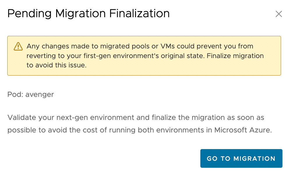 Validate the pod and continue migration as described in the text.