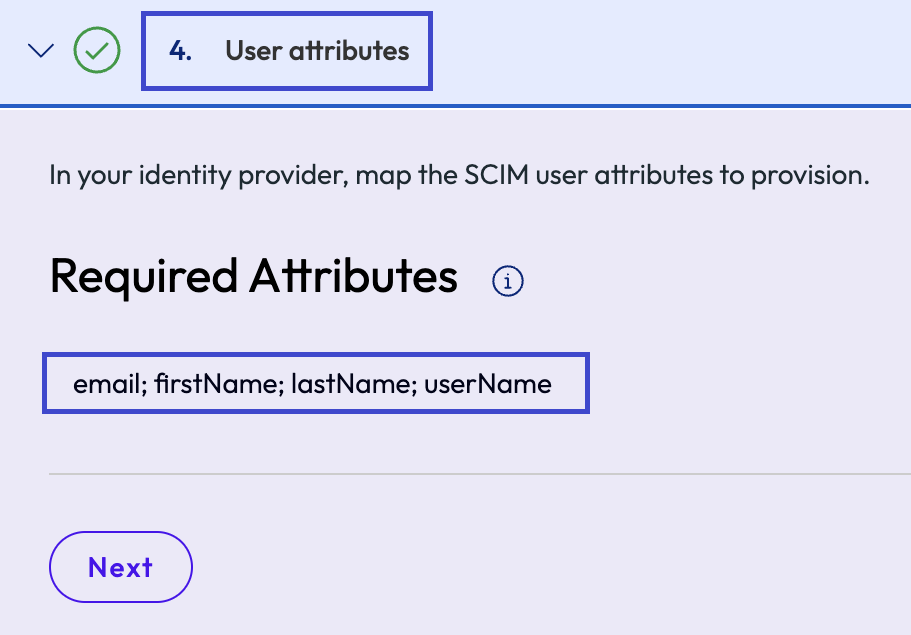 Imagem do formato de atributos do usuário no Omnissa Connect a serem mapeados no Entra ID.