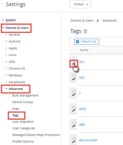 Essa captura de tela mostra a página Configuração do Sistema de Etiquetas em Dispositivos e Usuários, Avançado, que é como você pode editar uma etiqueta de dispositivo existente. Essa captura de tela mostra a página Configuração do Sistema de Etiquetas em Dispositivos e Usuários, Avançado, que é como você pode editar uma etiqueta de dispositivo existente.