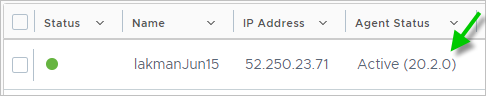 Captura de tela de uma VM importada com a coluna Status do Agente exibindo Ativo (19.3.0)