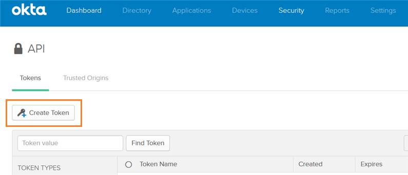 Botão Criar token