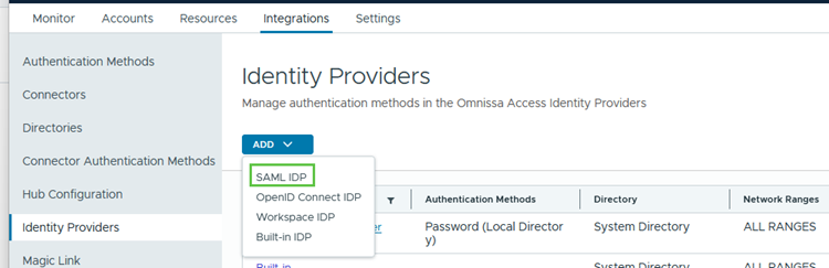 Criar um IdP SAML no Omnissa Access. Criar um IdP SAML no Omnissa Access.