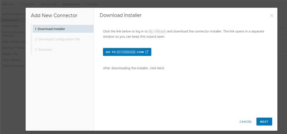 A página de download do instalador do assistente Adicionar Novo Conector A página de download do instalador do assistente Adicionar Novo Conector