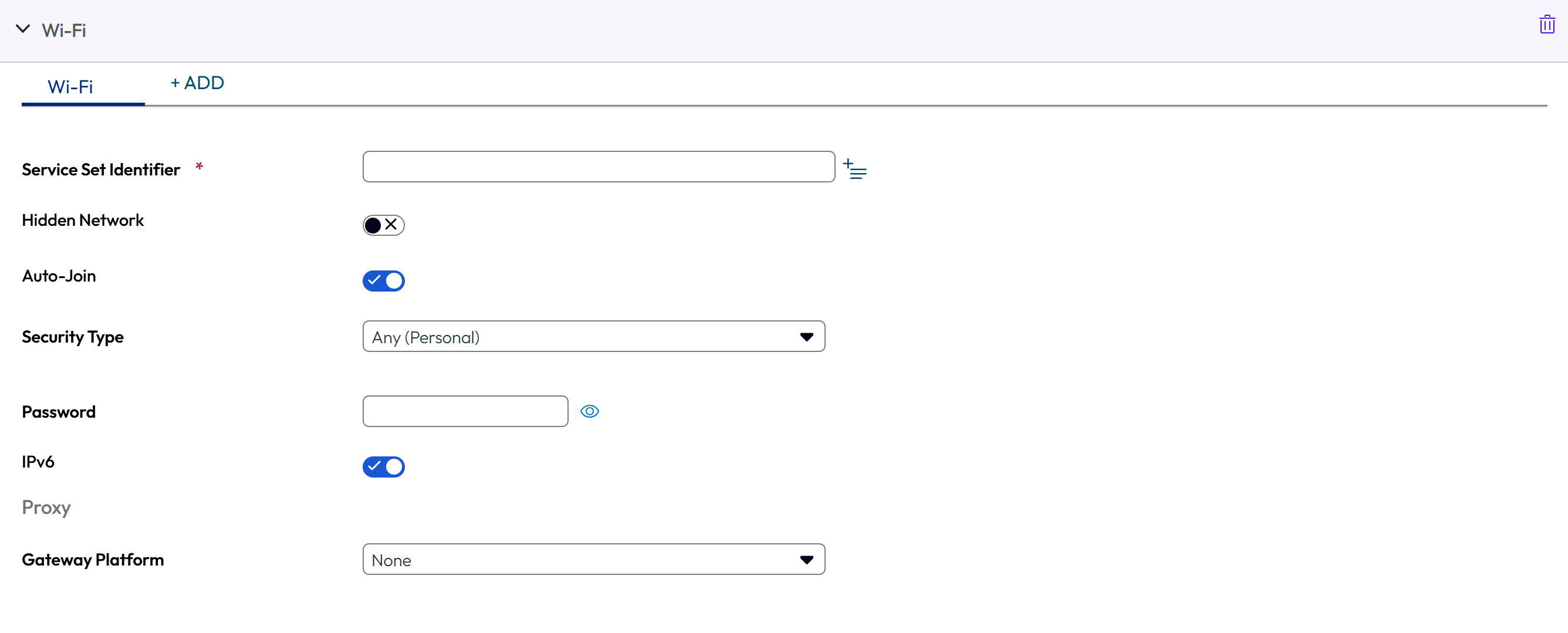 The Wifi user interface displays the options to enable network settings. Summary displays the status of the wifi profile setting.