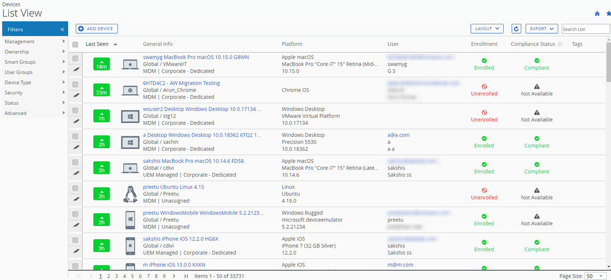 Device List View Device List View