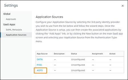 Screenshot of the Application Sources pane Screenshot of the Application Sources pane