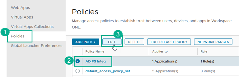 Screenshot of the Policies page Screenshot of the Policies page
