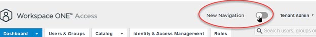 Toggle from Legacy Workspace
ONE Access Console Toggle in the header to change to the new admin console design